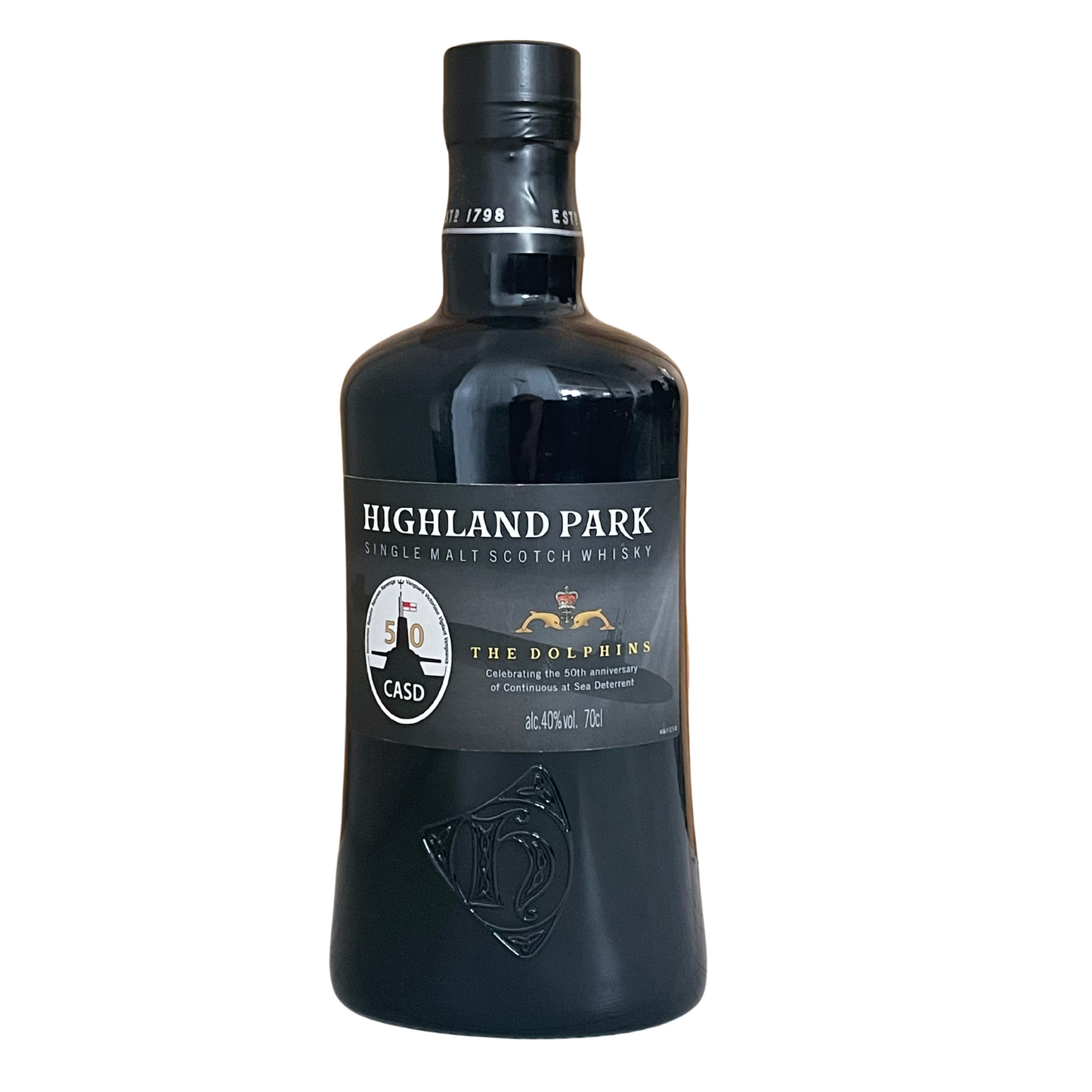 HIGHLAND PARK THE DOLPHINS ROYAL NAVY SUBMARINE SERVICE BOTTLING CASD 50 YEARS